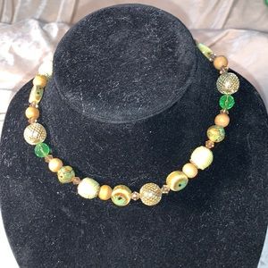 Beaded 8 inch choker multi media necklace